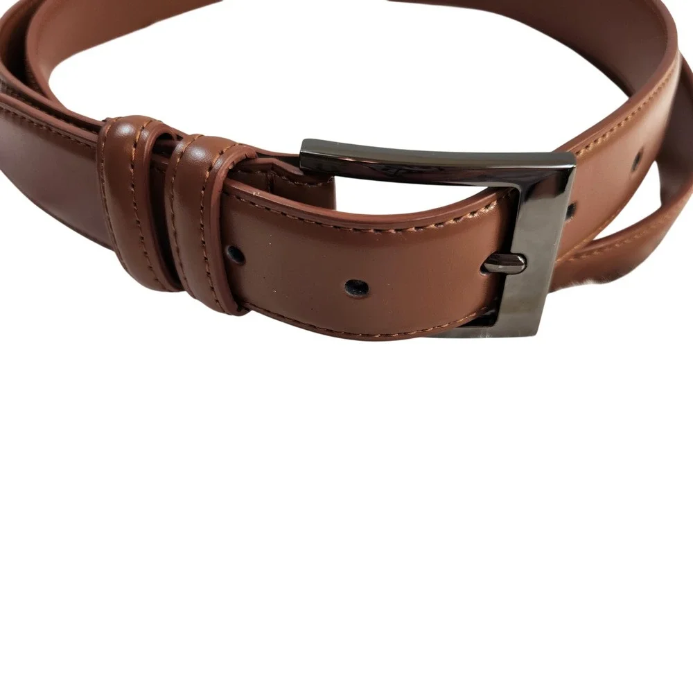 Mio Marino Mens Brown Genuine Leather Belt Size 50 Gunmetal Buckle Dress Belt